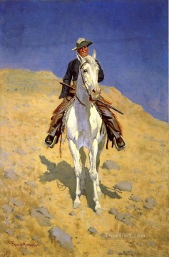 動物 Painting - 馬に乗った自画像 オールド・アメリカン・ウェストのカウボーイ フレデリック・レミントン